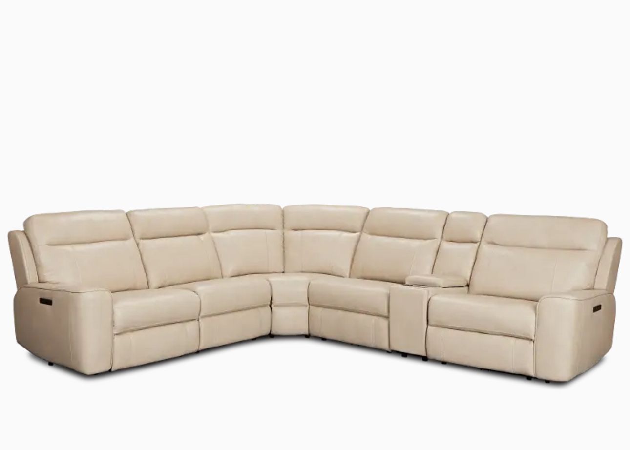 Benji Light Beige Lthr/vinyl Medium Triple Power 2-arm Sectional
