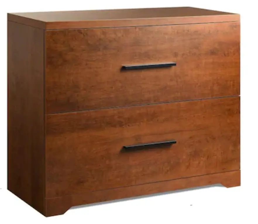 2 Drawer Lateral File Cabinet Walnut Wood Finish Full Extension Drawers Fit Legal Letter A4 Size Files Anti Tilt Mechanism Heavy Duty Office Home Stor