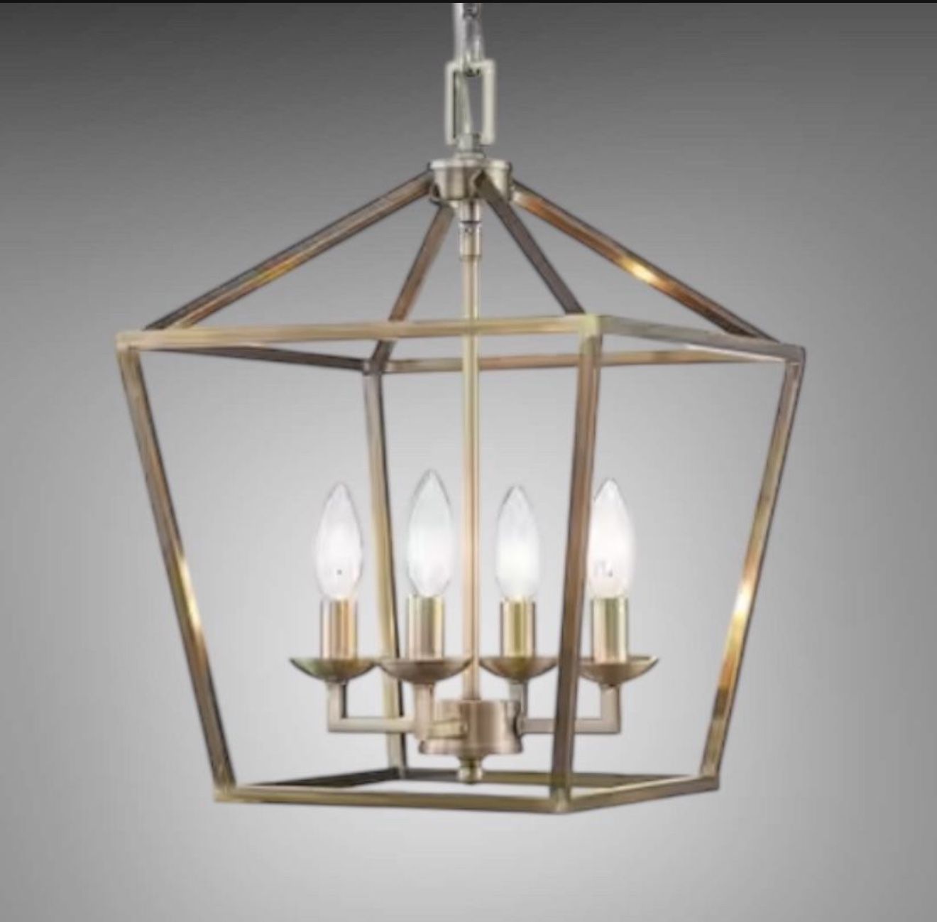 4-Light Brushed Brass Farmhouse Chandelier Light Fixture with Caged Metal Shade