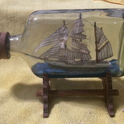 Ship In A Bottle 8" GLASS BOTTLE Vintage