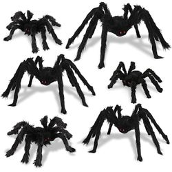 Halloween Spider Decorations, 6 PCS Realistic Hairy Scary Spider Set, Creepy Outdoor Indoor Yard Home Decor Props