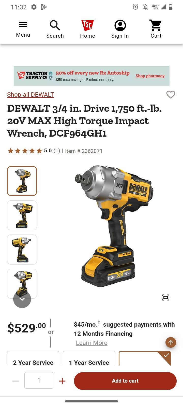 DeWalt 3/4 Wrench W 5 Amp Flex And Charger