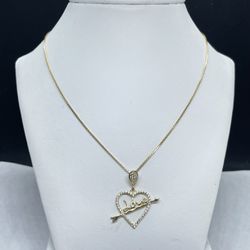 B 14k Solid gold Box Chain And Heart Love Charm , Pendant And Chain