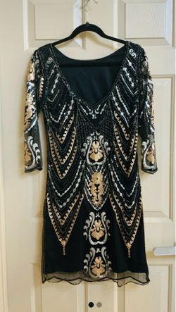 Black Gold Sequin Embellished Mini Dress