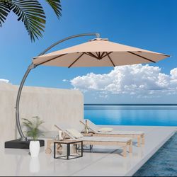 11ft Offset Cantilever Patio Umbrella with Base Included, Large Round Aluminum Outdoor Umbrella, 360° Rotation & Infinite Tilt, Heavy Duty Frame for D