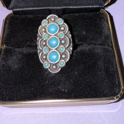 Turquoise And Silver Adjustable Ring