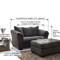 Grey Loveseat Sofa with Ottoman