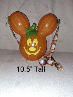 New Disney Parks Mickey Mouse Halloween Pumpkin Popcorn Bucket With Lanyard