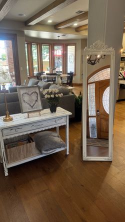Rustic Country Cottage Console Table and Floor Standing Mirror (Sold Separately).