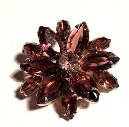 vintage (1950s) gold-tone floral purple, magenta, or red-plum marquis (navette) rhinestone petals  - 2”