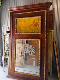 Oversized  Vintage Trumeau Mirror With Original Hand-Painted Panel, 88"