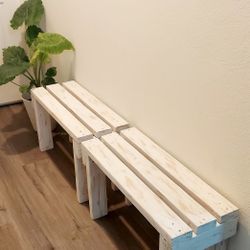 🌱Solid Wood Bench ::: 17"H X 30"W X 12"D (3 Planks) ::: Distressed White ::: $35/Pc.
