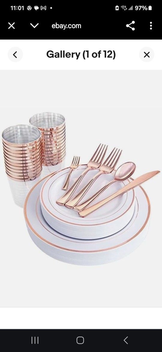 125Pcs Rose Gold plastic Dinnerware Set, Rose Gold Plastic Plates Perfect for 25 Guests