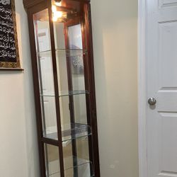 Beautiful Wood cabinet with Glass Shelves And Big Light 