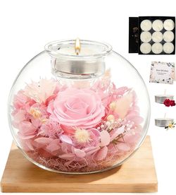 Preserved Rose Flowers Glass Candle Decor Eternal Love