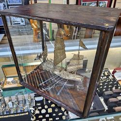 Antique Chinese War Junk Model Boat in Display Box