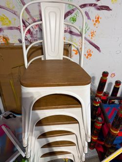 6 white Dining chairs metal / wood