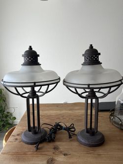 Franklin Iron Works 26 1/2" Glass And Metal Industrial Table Lamp
