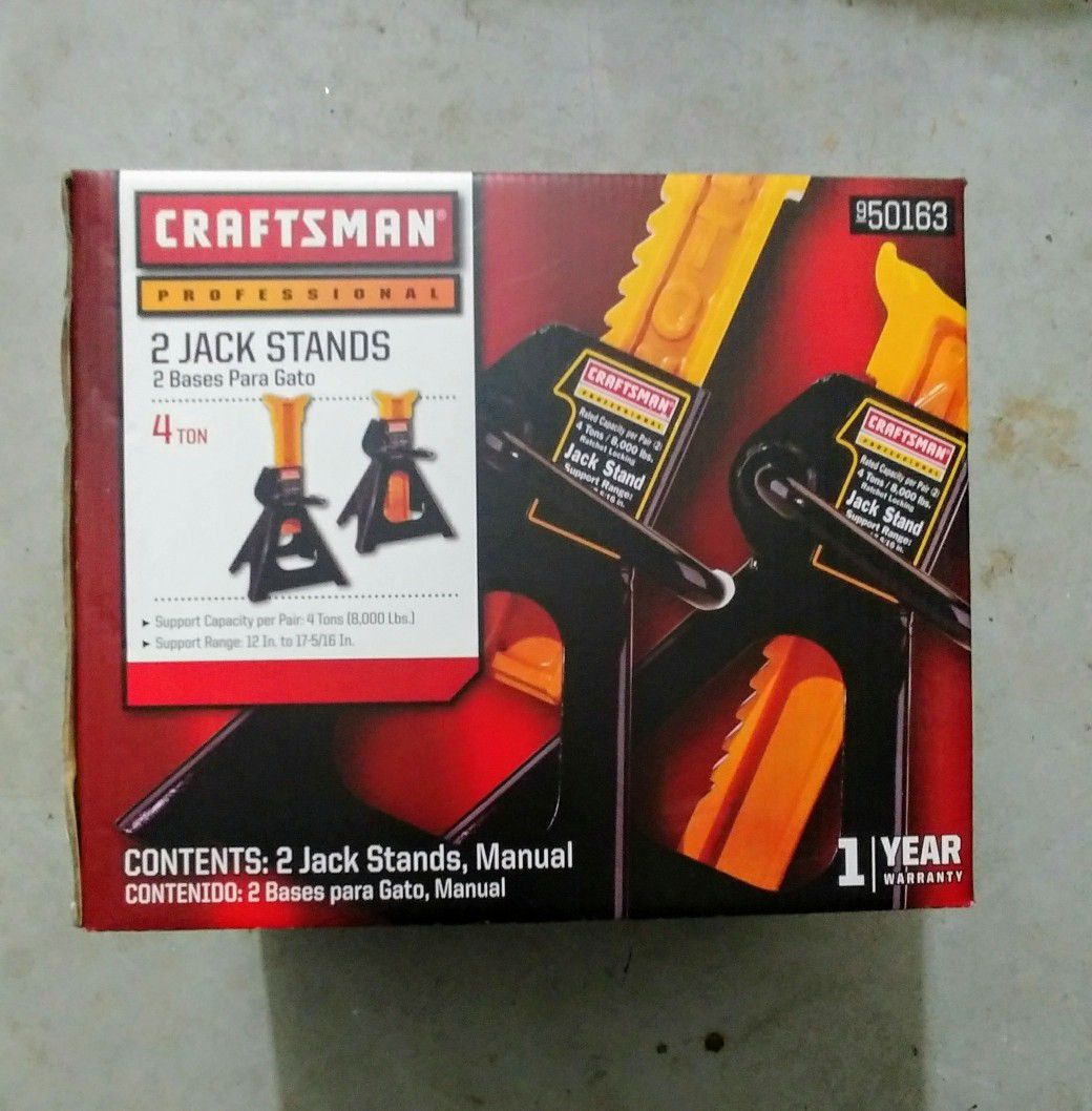 READ DESCRIPTION. Still available. Price firm. No trades. One Pair NEVER USED Craftsman Professional 4 ton Jack stand Pair
