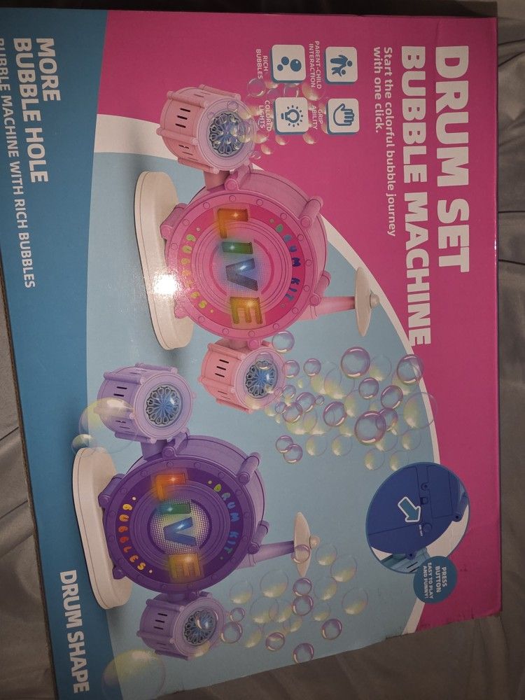 Drum Set Bubble Machine With Led Lights Purple Color Brans New 