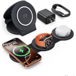 HICOBER 3 in 1 Charging Station for Multiple Apple Devices, Compatible with iPhone 17/16/15/14/13, Apple Watch & AirPods, Foldable Fast Wireless Charg