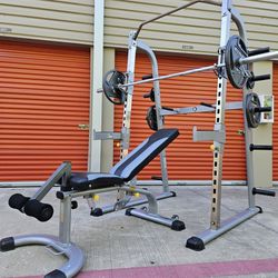 READ DESCRIPTION  BELOW.  TuffStuff Evolution Squat Rack  w/  Bench  &  Weights  DELIVERY AVAIL. FIRM PRICE.