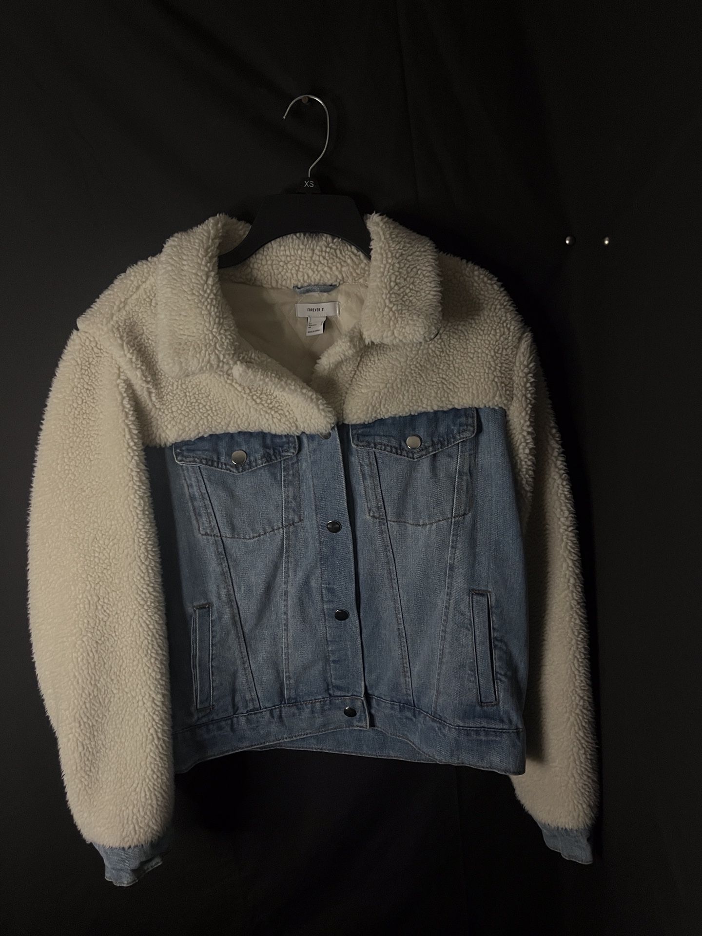 Sherpa Jean Jacket Womens Forever 21 Cream Sherpa & Light Wash Denim