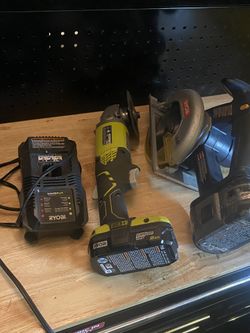 RYOBI One Brushless Cordless 4-1/2 in. Angle Grinder. RYOBI Crcular Saw Include 2 battery and charger. Excellent condition  (Cross streets are Camino 