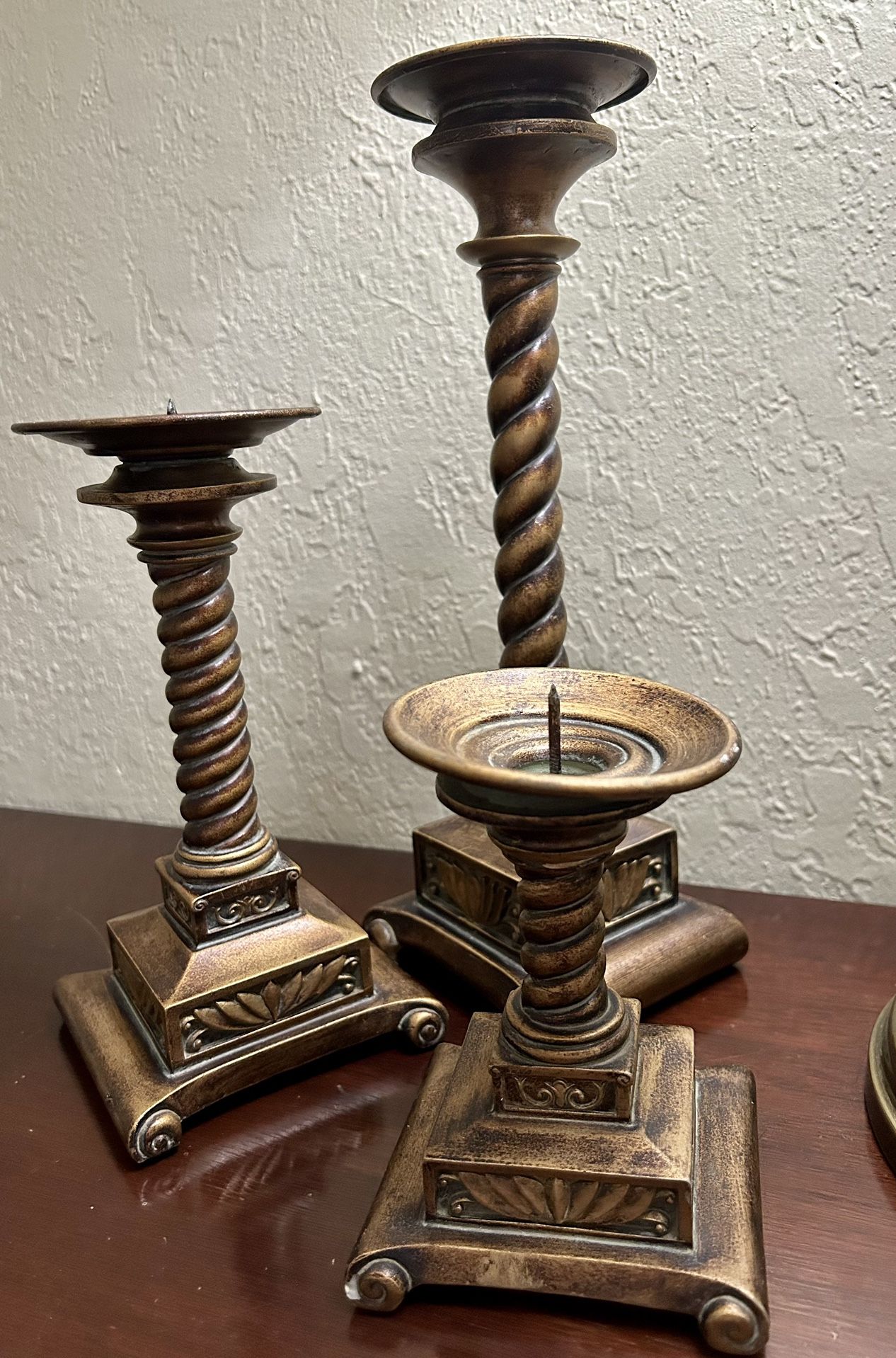 Set Of Three (3) Bronze Color Candle Holders