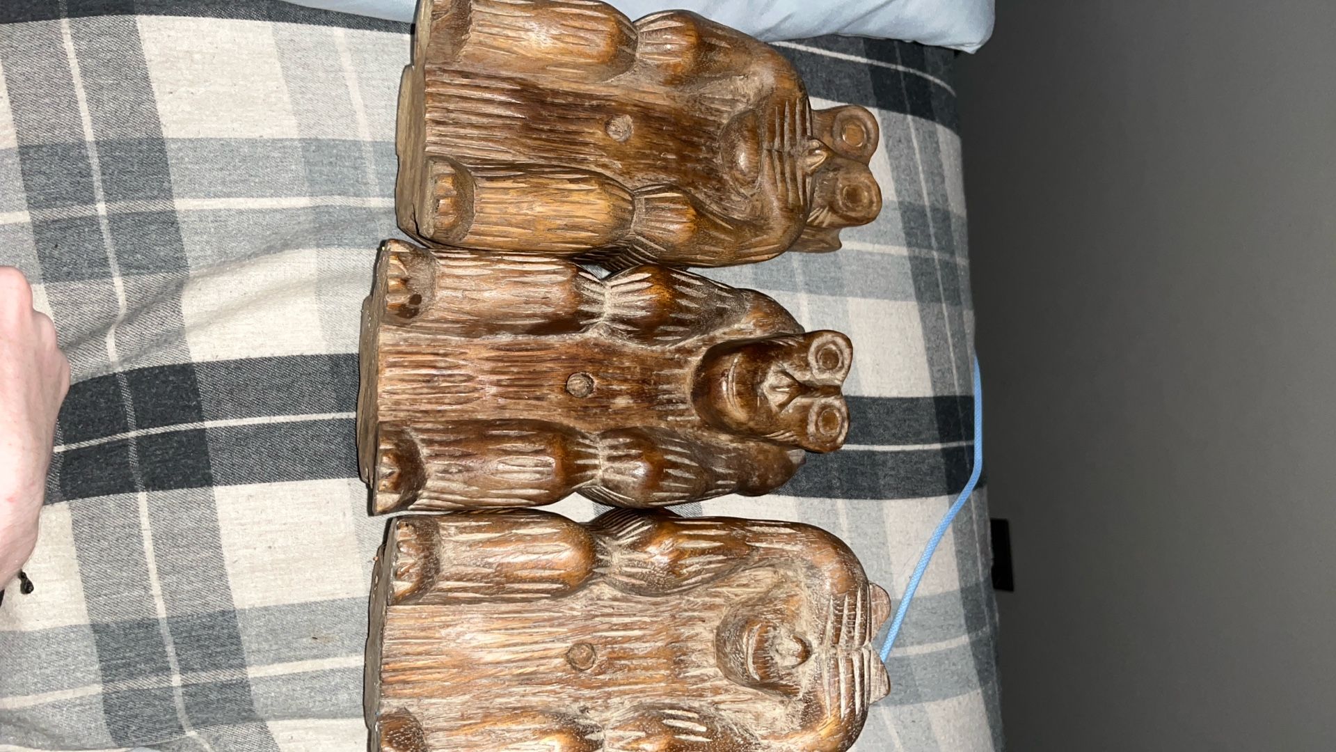 Antique Hand Carved Wooden No Evil Monkey Set