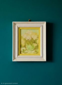 Framed Oil Painting Floral Still Life Impressionism Green Vase  Yellow Flowers 12"×14"