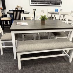 6pc Dining Table Set + Bench - Free Deliver Promo 