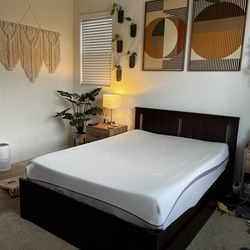 Full size purple mattress with bed frame