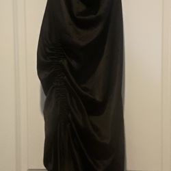 Lyaner Women’s Black Satin Spaghetti Strap Dress Cowl Neck