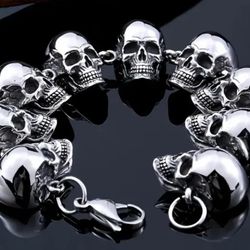 Stainless Steel Skull Bracelet 8" Stewart&Nellis Pick Up 