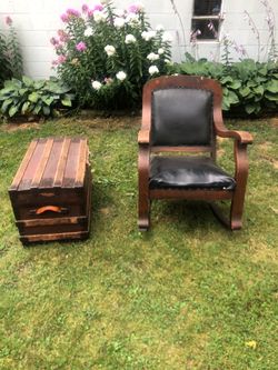 Antique Wood Rocking Chair and Wood Chest