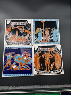 Beautiful Vintage Hand Made Ceramic Greek Tiles Art by Niarchos