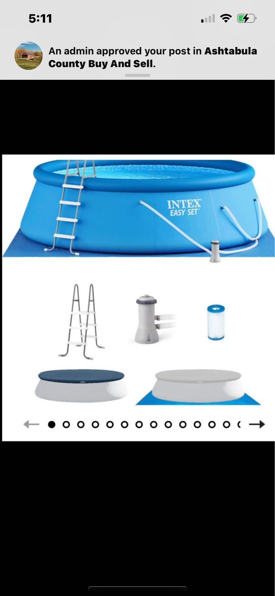 “New In The Box”Intex Above Ground Pool(15 Feet X 48”)w/filter,ladder,and Cover(retail$425)