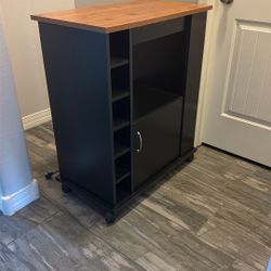 Modern Rolling Kitchen Island / Bar Cart with Storage & Built-In Power