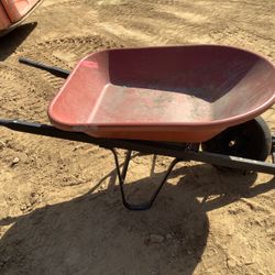 Heavy Duty Garden Wheelbarrow Red Poly Tray Single Wheel Yard Cart
