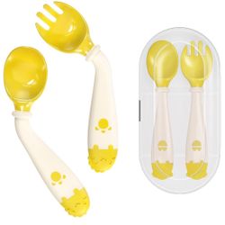Deejoy Toddler Utensils, Self-feeding Flatware Set withTravel Case, Baby Spoons and Forks with Silicone Bendable Handle, Easy Grip Heat-Resistant, Ide