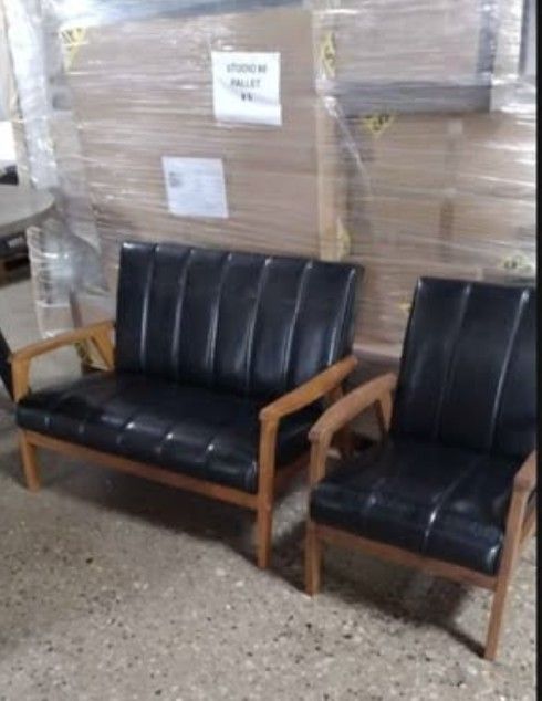 Mid-century Modern Style Love Seat And Chair (New)
