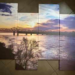 Large 4-Panel Sunset Bridge Canvas Wall Art – Modern Statement Piece