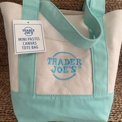 NWT Mini Trader Joe’s Canvas Tote Bag Pastel Teal