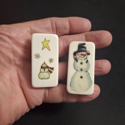 Vintage Holiday Snowman Domino Pin Brooches - Set Of 2