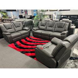 3 Piece Manual Recliner Living Room Sofa Set ( Sofa + Loveseat +Chair )  // Thanksgiving Black Friday Deals 
