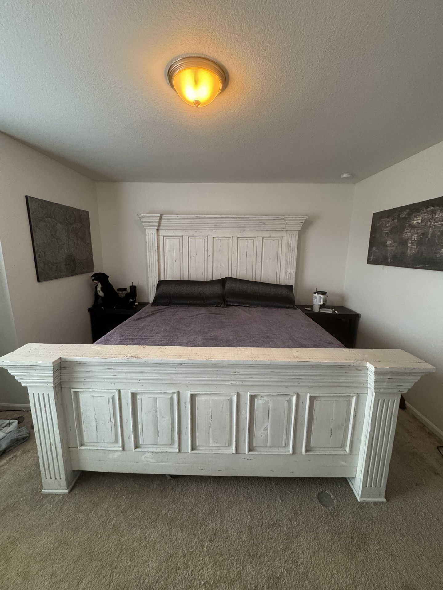 Gorgeous, Rustic Farmhouse style Terra King Size Bedframe.Solid pine construction in white weathered