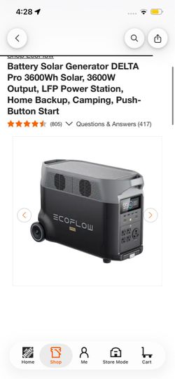 Battery Solar Generator DELTA Pro 3600Wh Solar, 3600W Output, LFP Power Station, Home Backup, Camping, Push-Button Start