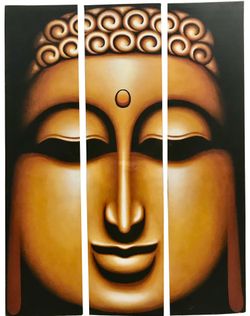Stunning Massive Buddha Triptych Painting – Majestic Original Artwork, 6.5 ft Tall