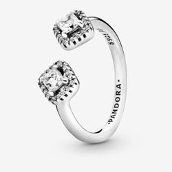 Silver Pandora Square Sparkle Open ALE S925 Ring